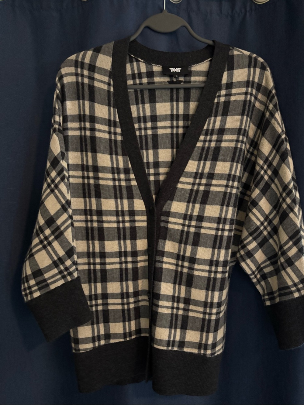 PXG Black and Cream Plaid Open-Front cashmere cardigan Sweater